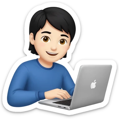 make an emoji of a happy malenerd  black hair developer behind laptop sticker