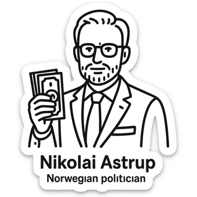 hand-drawn outlined icon style of Nikolai Astrup, Norwegian politician, holding a pack of money in his hand sticker