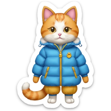 a full body of cute cat with puffer clothes sticker