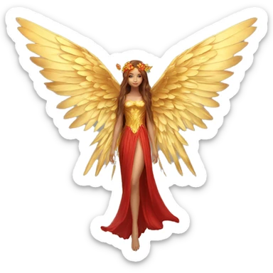 big wings, flower, Beautiful, fairy, gold,red, long hair sticker