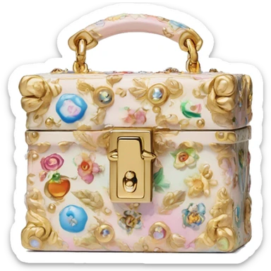 Dolce and Gabbana small box bag with colourful pastel ornament print and golden detais  sticker