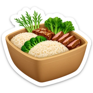 Retangular bowl made of kraft paper, 
The lunch box should be the most similar to this real one..
https://i.postimg.cc/FKcHz1tk/Screenshot-2025-11-11-alle-16-06-29.png

Can get more images of the bowl https://www.instagram.com/chefaporterbr/
Put inside food, like rice, green vegetables and meat. sticker