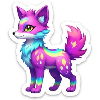 Neon-colored multi-colored cool Falvie-Fionbri-creature-sparkle-fursona, full body, with random markings sticker
