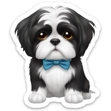 black and white shih tzu with a bow tie sticker