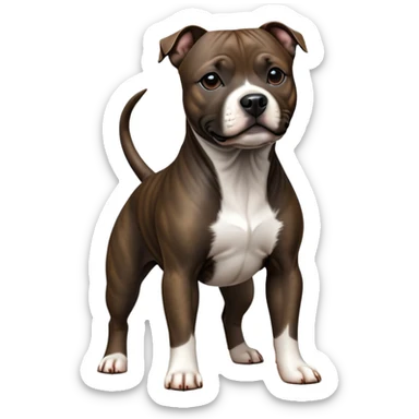 cinematic-[Staffordshire bull terrier]-realistic-full-body-standing-emoji,-tail-resting-loosely-beside-its-paws,-head-tilted-dramatically, -sleek-[dark solid brindle]-fur,-simplified-yet-realistic-focused-features,-highly-detailed,-glowing-with-an-almost-sarcastic-glow sticker