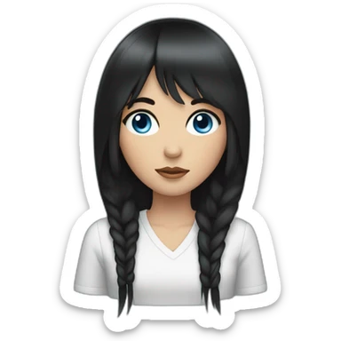 girl with long black hair and thick fringe, blue eyes sticker
