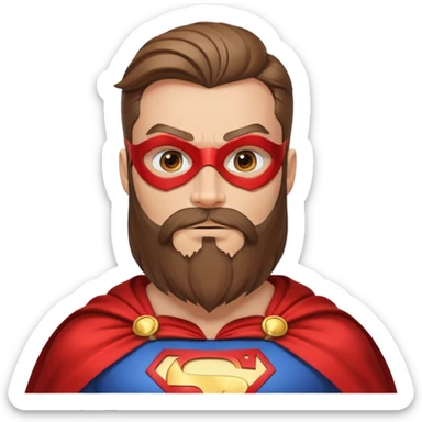superhero with magnificent flowing beard, cape, mask, muscular sticker