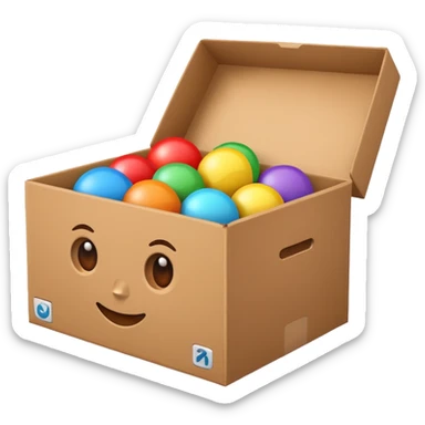 cardboard box with toys sticker