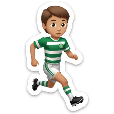 Celtic footballer running 6 years old brown hair white boy , stripes uniform  sticker