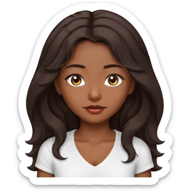 iOS style emoji A girl with very long dark brown wavy hair. And the eyes color is dark brown. And she is wearing white t shirt with V kneck. And she is 30. She is Asian with double eyelids  sticker