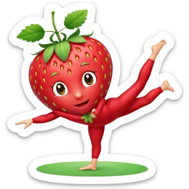 Strawberry fruit stands on one leg when doing gymnastics sticker