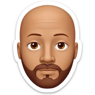 Bald man with oval smooth head, medium-dark reddish skin tone (moreno jambo), indigenous facial features, thin sparse goatee beard on chin, memoji style sticker