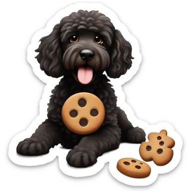 Black goldendoodle stealing a gingerbread cookie  sticker