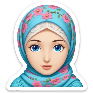 Turkish beautiful finish Konya girl blue eyes with spring floral hijab does knitting  sticker