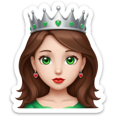 heart Girl with brown hair, green eyes, silver crown and red heart sticker