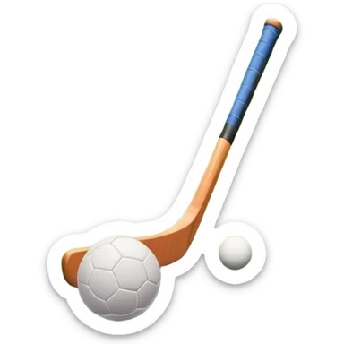 A field hockey stick and ball on a vibrant green grass field, with goalposts and clear field markings in the background. The scene emphasizes the bright, lush grass, highlighting the fast-paced and strategic nature of hockey on a well-maintained pitch. sticker