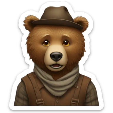 brown bear with rag man flow sticker