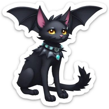 cool edgy beautiful pretty anthro godly colorful ethereal black fantasy elegant nargacuga-bat-cat-Fakemon wearing a collar, techwear style, full body sticker