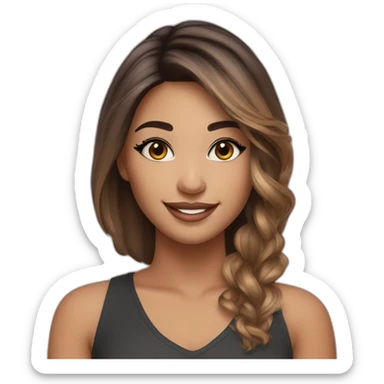 Beautiful girl like arijana grandasmile face with balayage hair and with eyeliner and lashes sticker