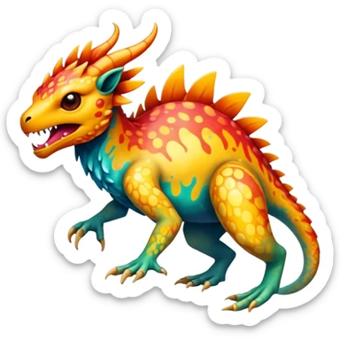 a colorful edgy vernid-fionbri-creature with splash patterns full body.  sticker