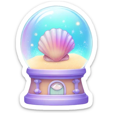 Kawaii rainbow pastel bedazzled sea shell with cute eyes in a snow globe sticker