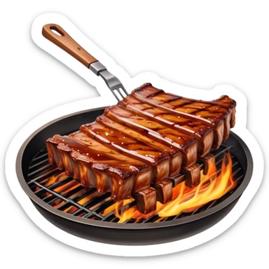 Cinematic juicy grilled ribs, glistening with smoky barbecue sauce, charred edges, tender meat falling off the bone, sizzling on a hot grill, mouthwatering and rich, warm and inviting, ultra-realistic and delicious. sticker