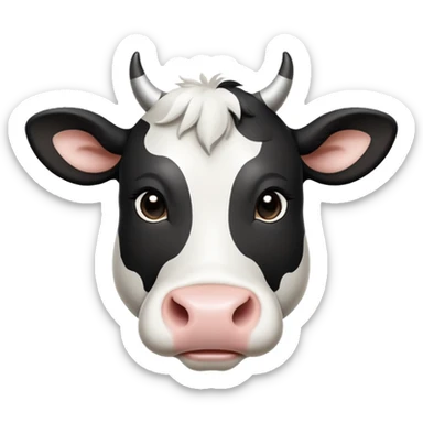 cinematic-noble-black-and-white-cow calf-portrait-emoji,-poised-and-regal,-with-a-large,-sturdy-build-and-a-beautifully-patterned-hide-of-rich-black-accented-by-crisp-white-patches,-deep-set-soulful-brown-eyes,-simplified-yet-sharp-and-sophisticated sticker
