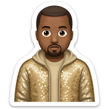 Kanye West with dark brown hair, beige sequin outfit sticker