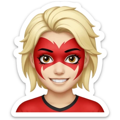 A black hair teen supporter with bold full-face paint, smiling with fierce team spirit. blonde hair sticker