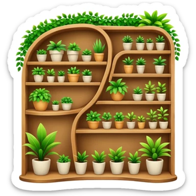 Complex curving Shelving wall to display and care for many plants  sticker