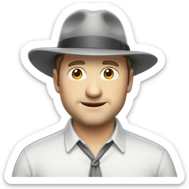 tim robinson wearing a grey fedora with a grey flap on the back white shirt sticker