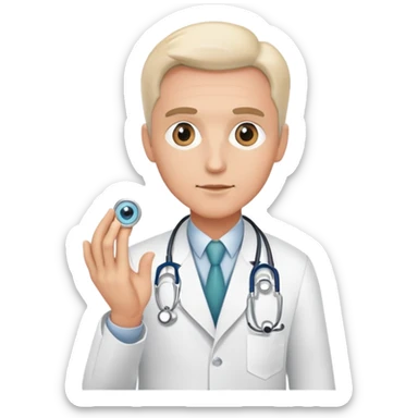 A doctor in a white coat holds an eye prosthesis in his hand sticker