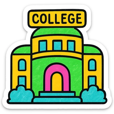 college building, modern look, green gold and white color scheme, rounded shapes, simple design sticker