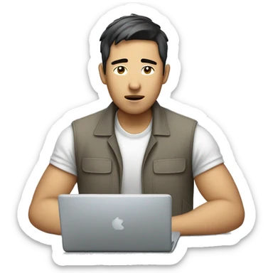 asianhard working in laptop Sweat and fatigue sticker