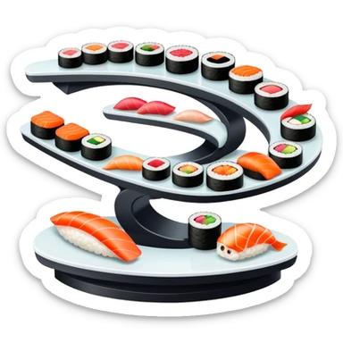 rotating sushi conveyor belt restaurant with colorful sushi plates sticker