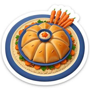 Uzbek cuisine humanless avatar in bright emoji-style illustration. Classic dishes like plov and samsa, warm golden and earthy tones, simple shapes, flat design, high contrast, friendly and appetizing. sticker