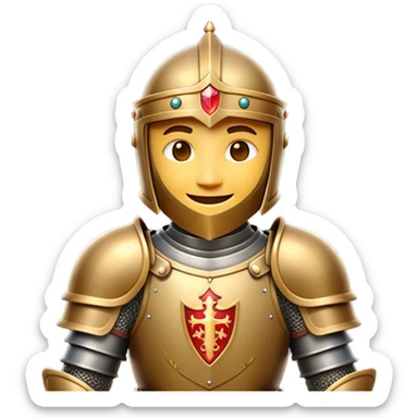 Clash of Clans aesthetic Cheerful Knight Portrait Emoji, With a radiant smile and an upright, confident stance, featuring an elegantly armored figure with intricate detailing and shining accents, his face in a natural skin tone, Simplified yet expressive features, highly detailed, glowing with a soft, luminous aura, high shine, upbeat and noble, stylized with an air of classic medieval heroism, soft glowing outline, capturing the essence of a cheerful knight ready to embark on legendary adventures! sticker