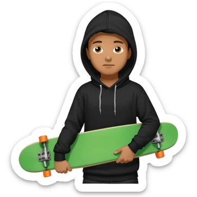 Un hombre sorteando con camisa negra encapuchado y tabla verde  sticker