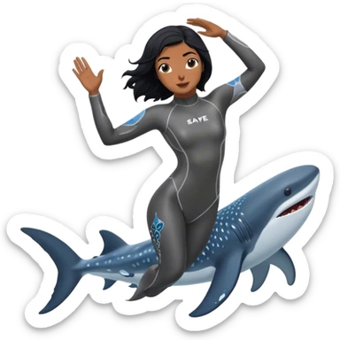 One was wearing a save ocean silver wetsuit
Black haired female diver dances with whale sharks sticker