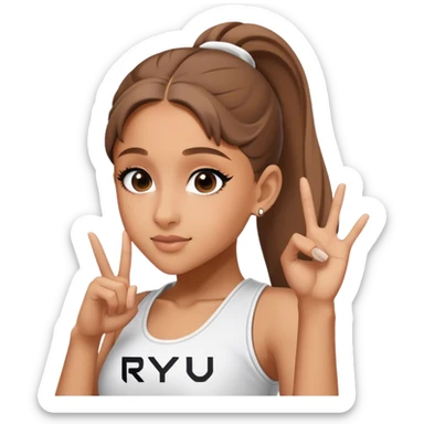 Ariana grande with ok doing sign and "ryu" written on toptank sticker