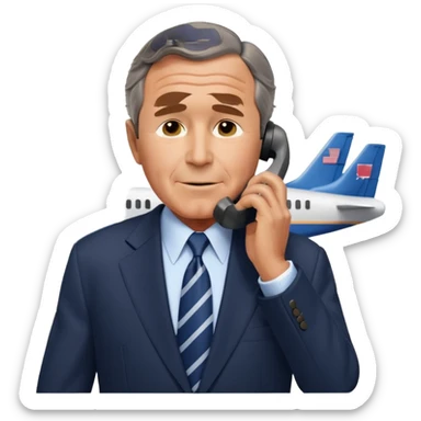  emoji of the world trade center with a plane crashed into it and george bush on a phone in front of them sticker