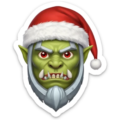 Fantasy Christmas orc legion soldier icon, iron tundra army theme, heavy winter armor, disciplined brutal look, cold steel color palette, emoji portrait, male/female variant
 sticker