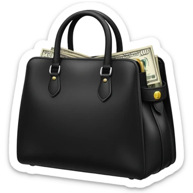 Create a black leather bag with a stack of cash inside in authentic Apple emoji style. sticker