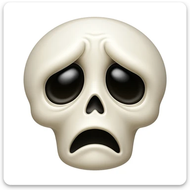 Make a sad skeleton face emoji exactly like the reference image, in iOS emoji style. Same expression, shape, and details, smooth and shiny. Add a subtle highlight. sticker