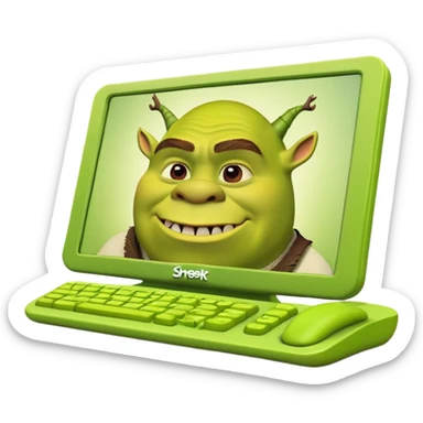 Ordenador con un shrek estilo brainrot sticker