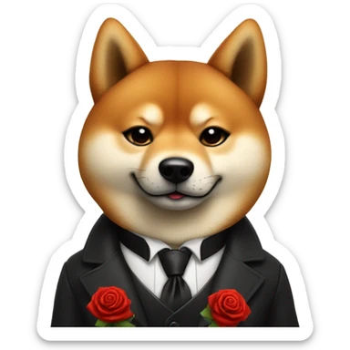 un shiba godfather avec une rose rouge sur le costume qui fait un pouce sticker