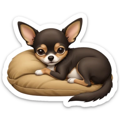 A high-resolution photo-realistic digital illustration of a  black tan chihuahua sleeping lazily on the ground sticker