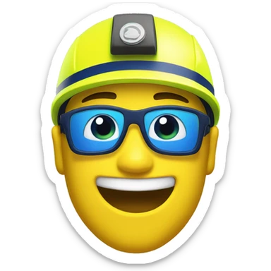 a yellow male rescuer with a fluorescent yellow and blue navy outfit and a fluorescent yellow helmet smiling sticker