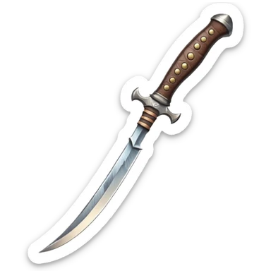 crysknife close-up, curved blade from sandworm tooth, metallic shine, cracked texture, leather hilt, warm light, bold sharp emoji style sticker