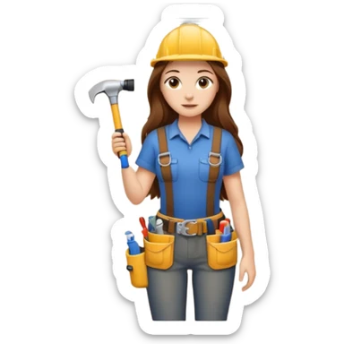 beautiful girl with long brown hair constructing new bathroom area with new shower and amenities  sticker